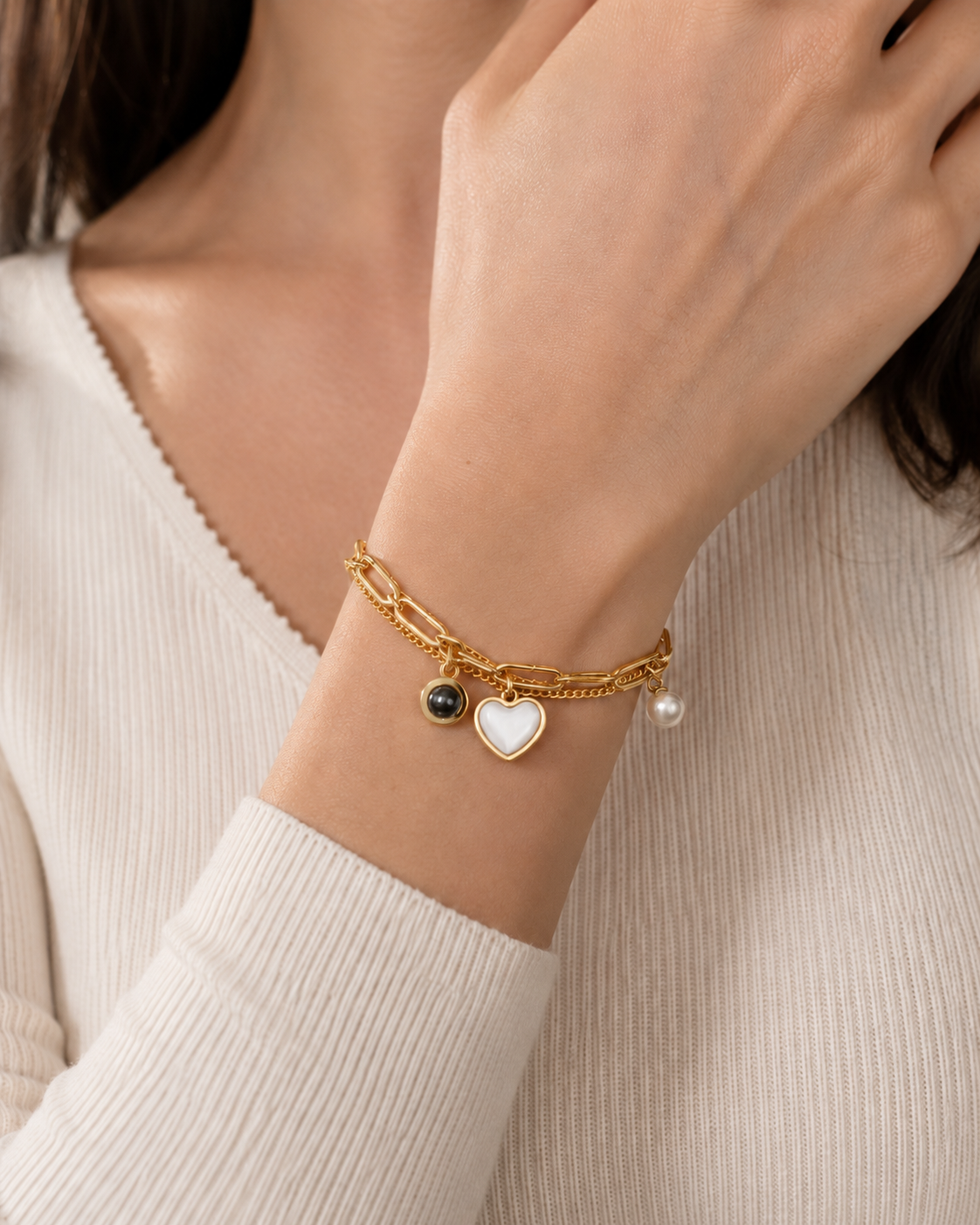Personalised Heart & Pearl Photo Projection Bracelet