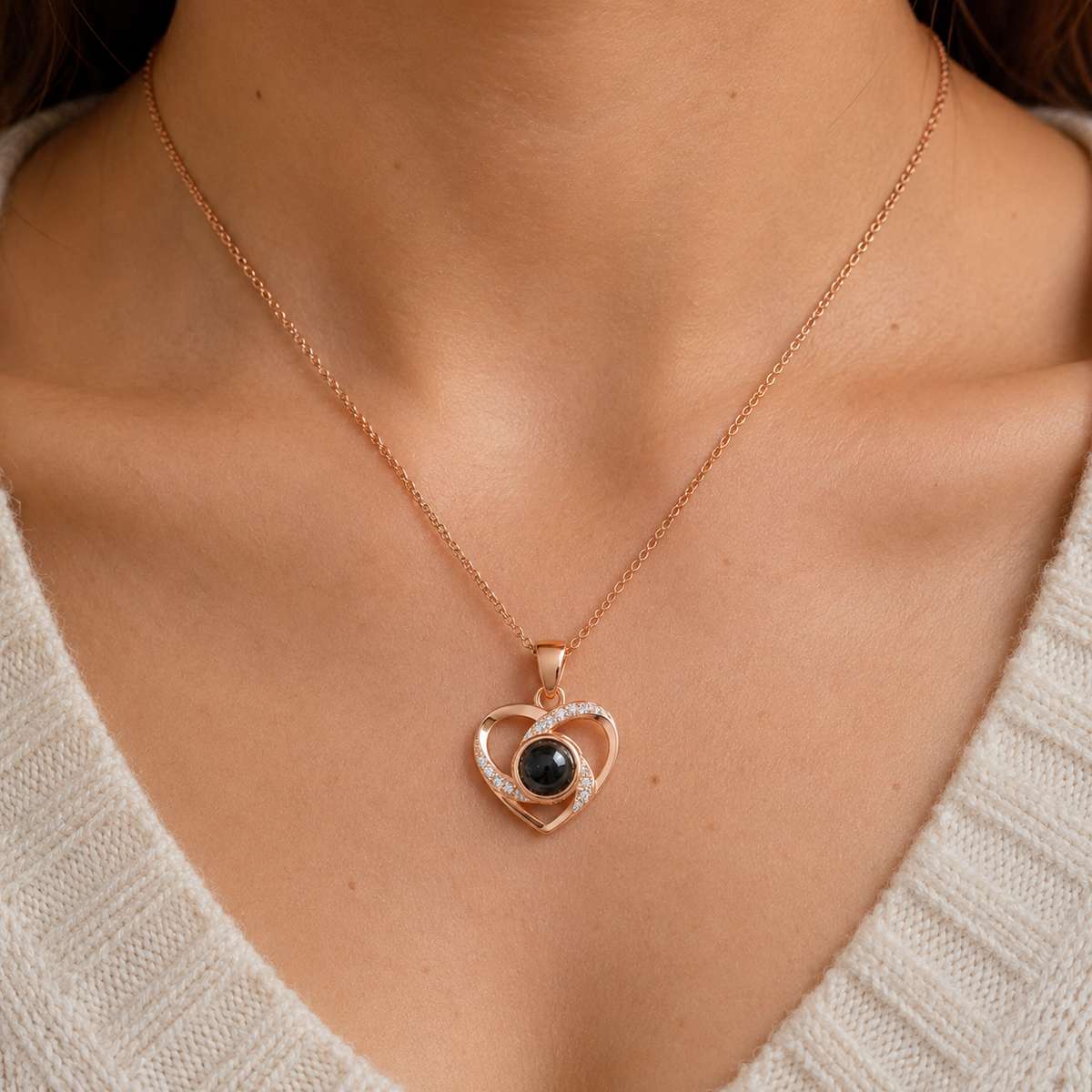 Personalised Sparkling Halo Heart Photo Projection Necklace