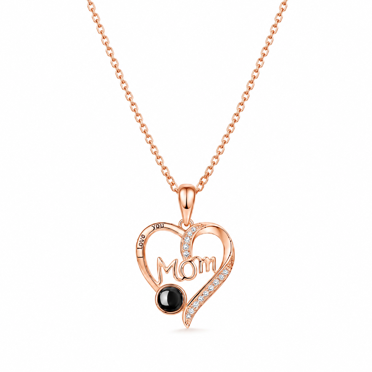 Personalised Mum Photo Projection Necklace – Custom “MOM” Heart Gift