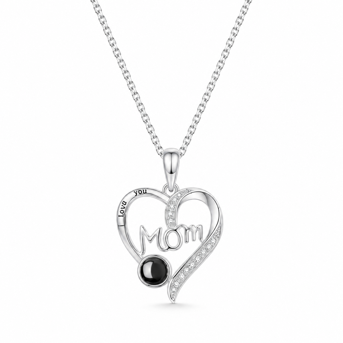 Personalised Mum Photo Projection Necklace – Custom “MOM” Heart Gift