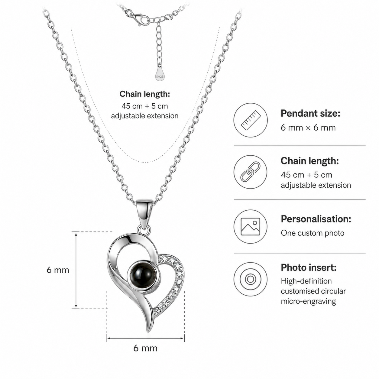 Personalised Photo Projection Heart Necklace – Custom Picture Gift for Her