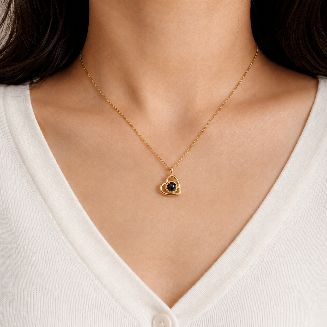 Personalised Minimalist Sleek Heart Photo Projection Necklace