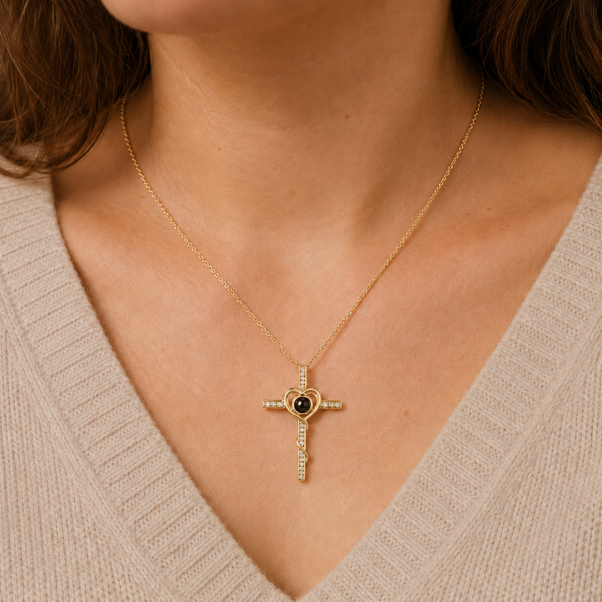 Personalised Divine Love Cross Photo Projection Necklace