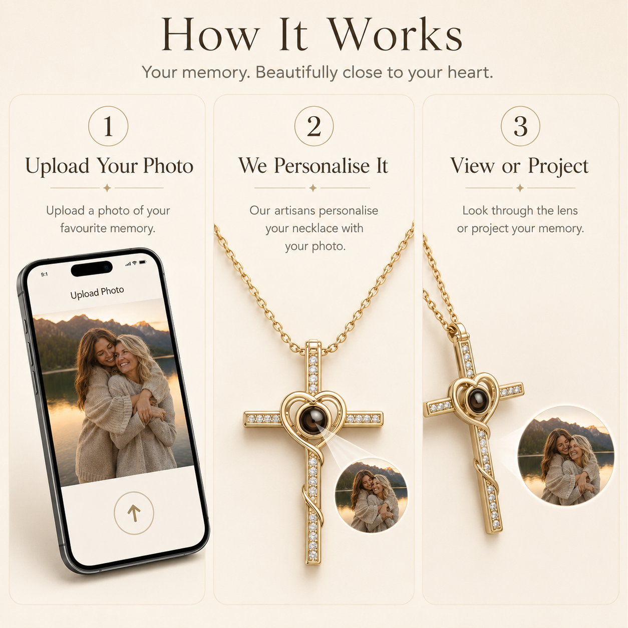 Personalised Divine Love Cross Photo Projection Necklace
