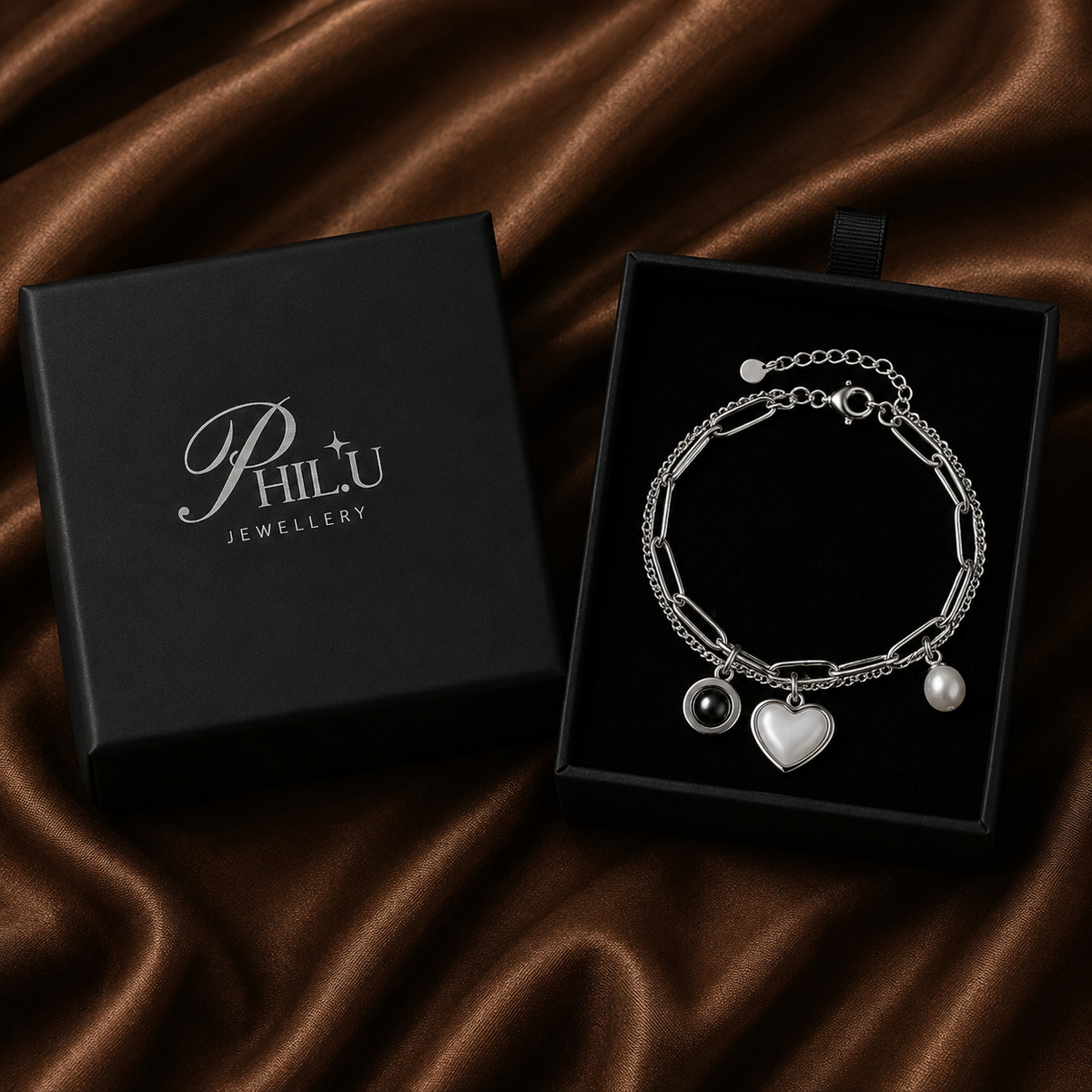 Personalised Heart & Pearl Photo Projection Bracelet