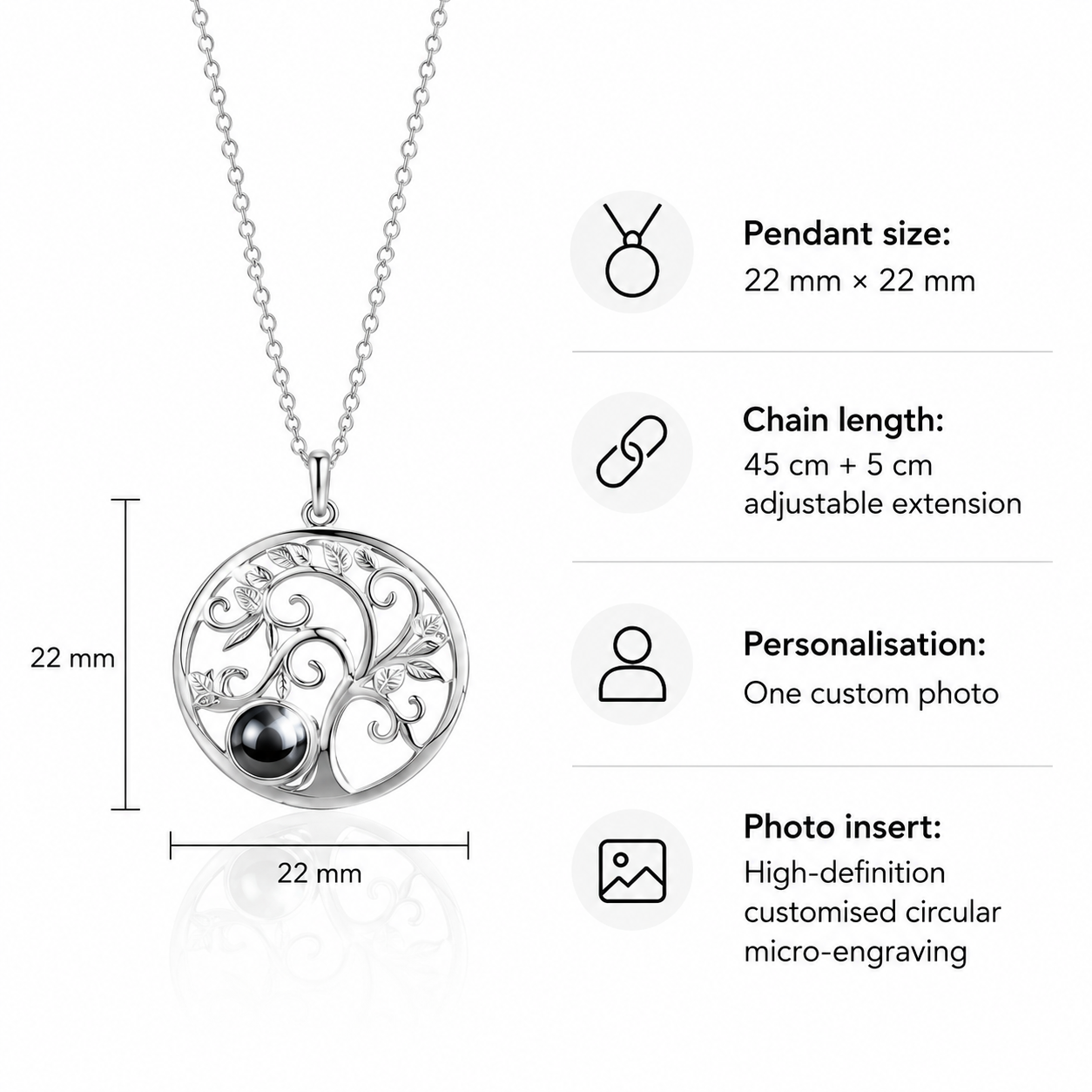 Personalised Tree of Life Photo Projection Necklace – Custom Family Gift