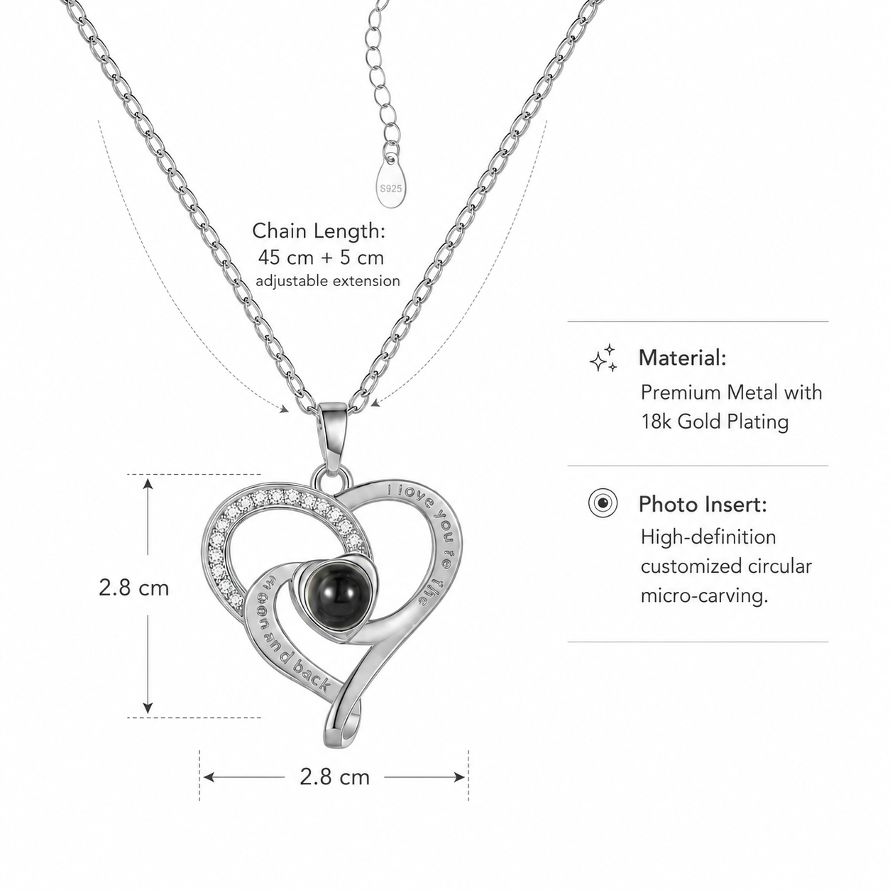 Personalised Infinity Love Knot Photo Projection Necklace