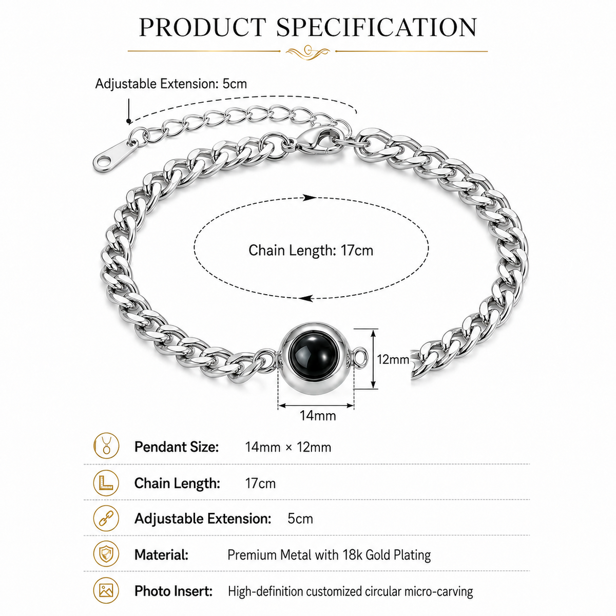 Personalised Classic Memory Chain Photo Projection Bracelet