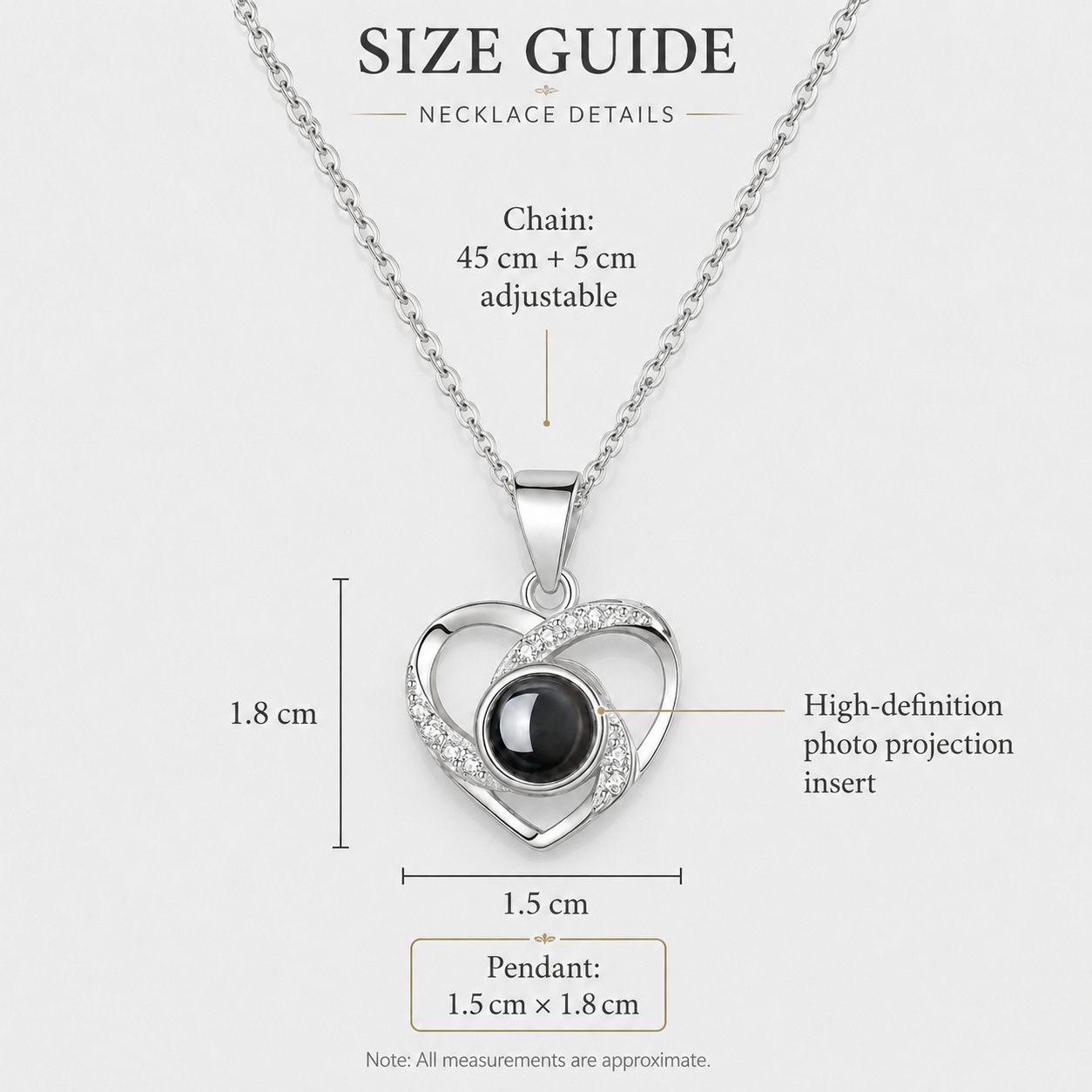 Personalised Sparkling Halo Heart Photo Projection Necklace