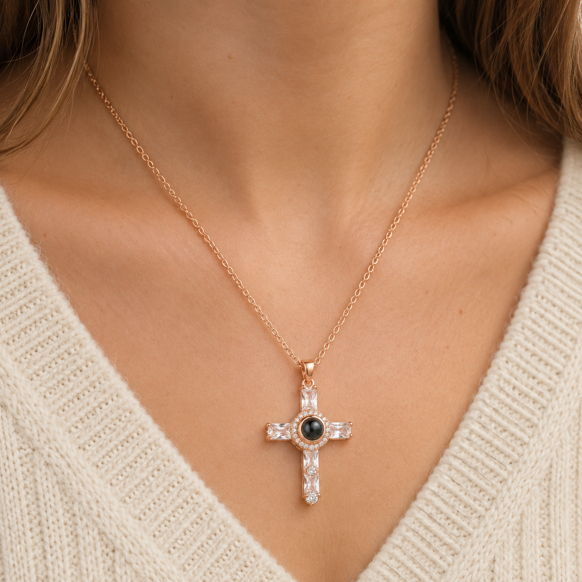 Personalised Classic Holy Cross Photo Projection Necklace