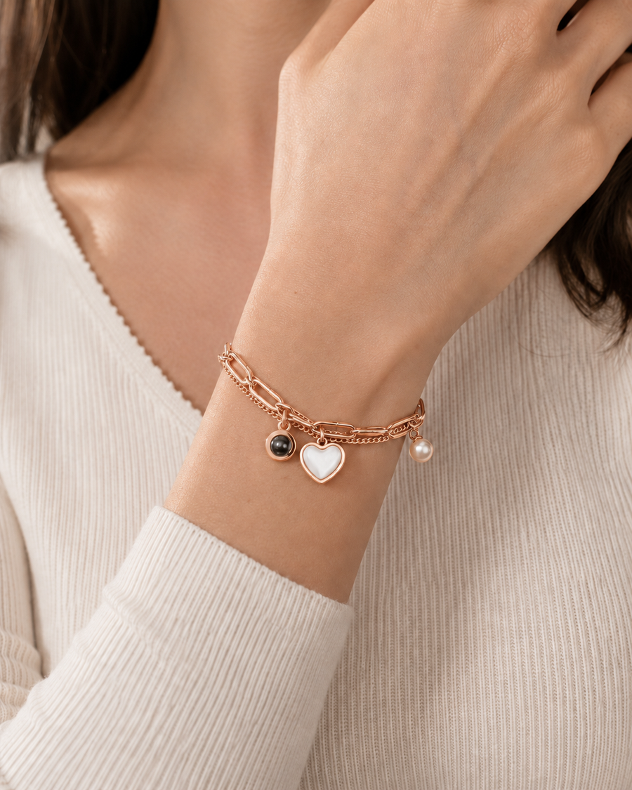 Personalised Heart & Pearl Photo Projection Bracelet