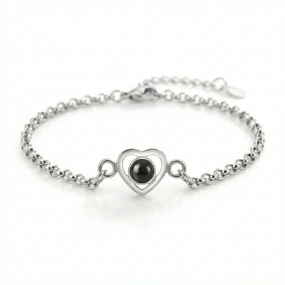 PhilU - Personalised Classic Heart Photo Projection Bracelet - Premium E-Coating Cooper / Silver