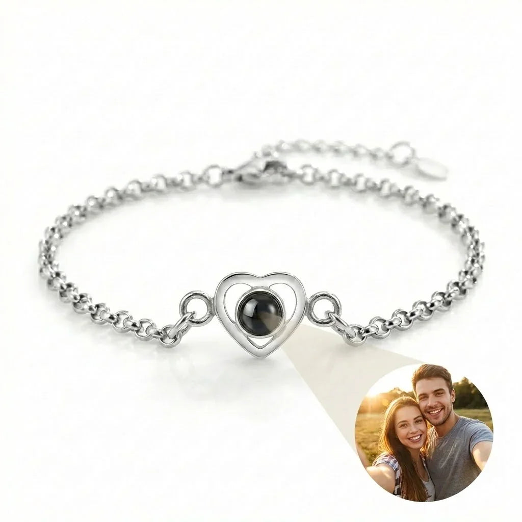 PhilU - Personalised Classic Heart Photo Projection Bracelet - Premium E-Coating Cooper / Rose gold