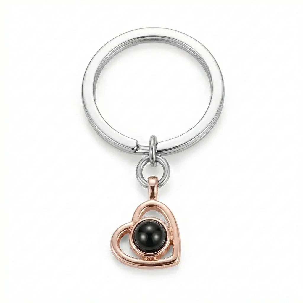 PhilU - Personalised Classic Heart Photo Projection Key Chain - Premium 18k Gold Plated Stainless Steel / Rose gold