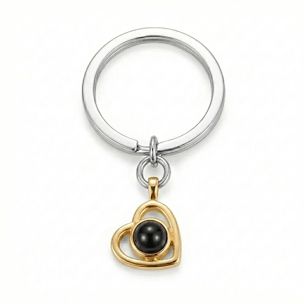 PhilU - Personalised Classic Heart Photo Projection Key Chain - Premium 18k Gold Plated Stainless Steel / Gold