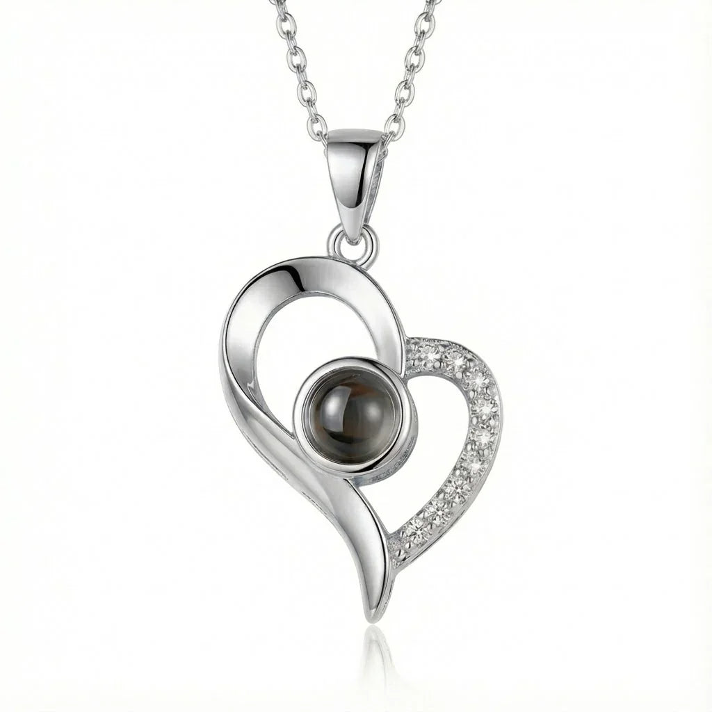 PhilU - Personalised Classic Love Heart Photo Projection Necklace - Premium E-Coating Cooper / Silver