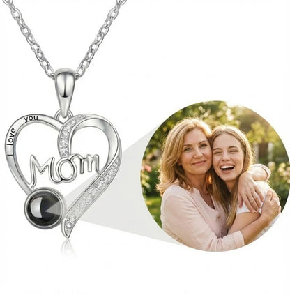 PhilU - Personalised Classic “MOM” Script Heart Photo Projection Necklace - Premium E-Coating Cooper / Rose gold