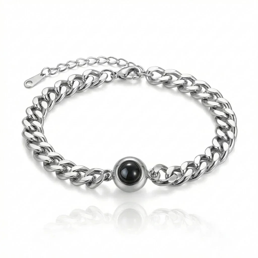 PhilU - Personalised Classic Memory Chain Photo Projection Bracelet - Premium E-Coating Cooper / Silver