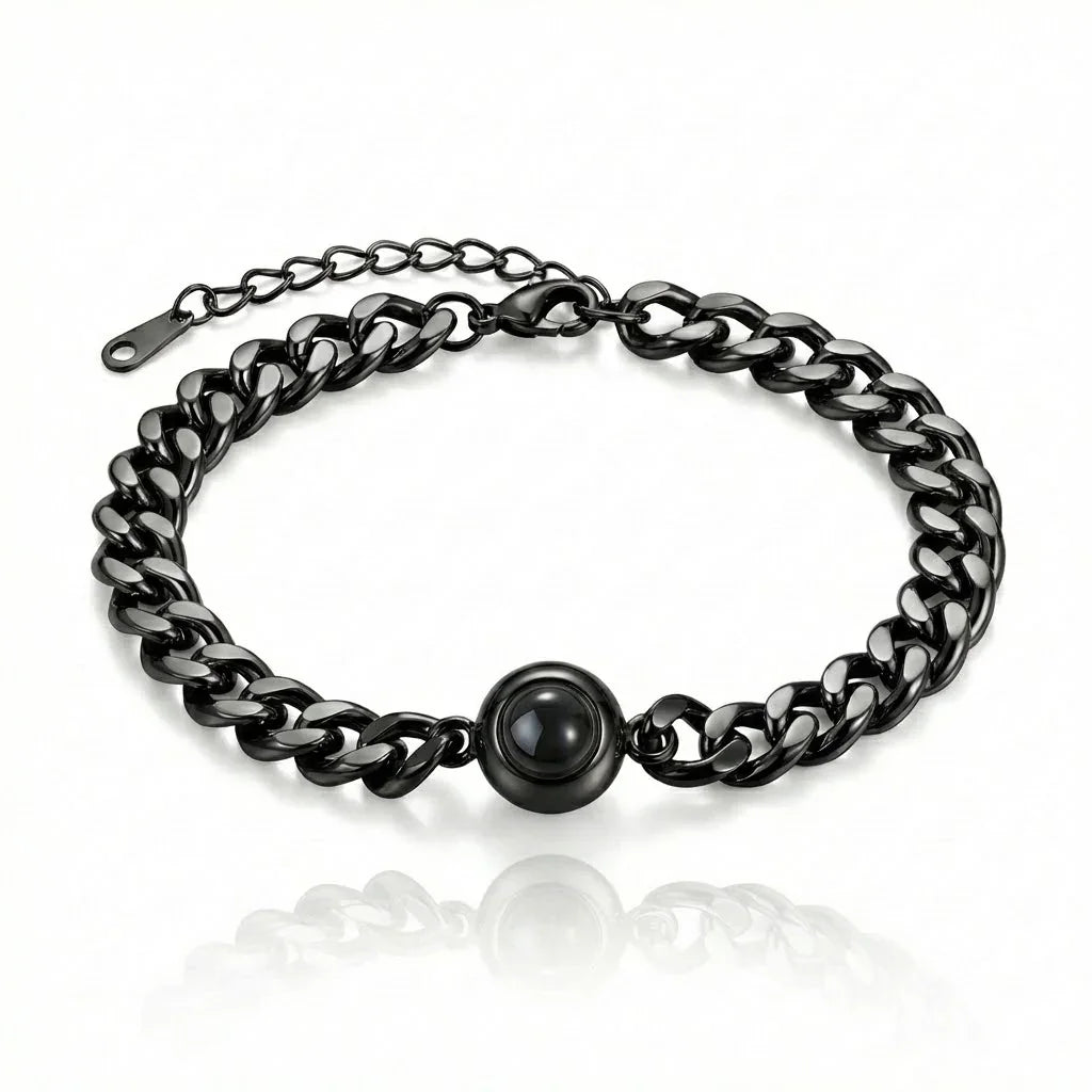 PhilU - Personalised Classic Memory Chain Photo Projection Bracelet - Premium E-Coating Cooper / Black