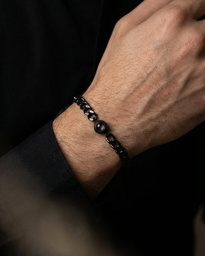 PhilU-Australia-Personalised-Classic-Memory-Chain-Photo-Projection-Bracelet-Black-Male-Model