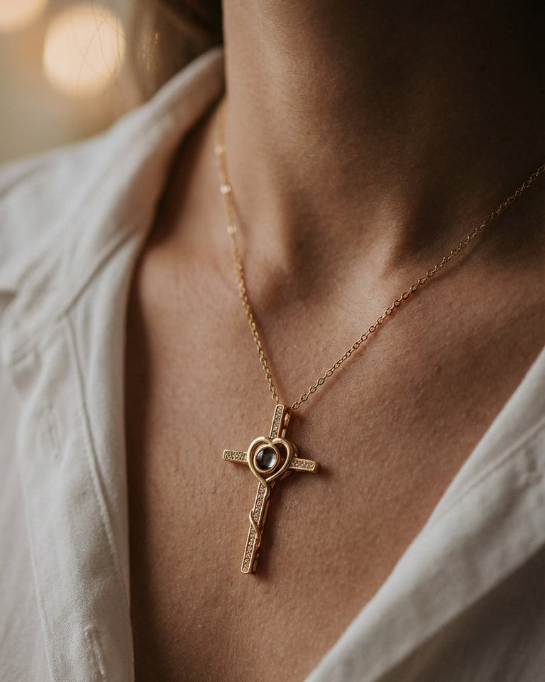 PhilU-Australia-Personalised-Divine-Love-Cross-Photo-Projection-Necklace-Model-Female