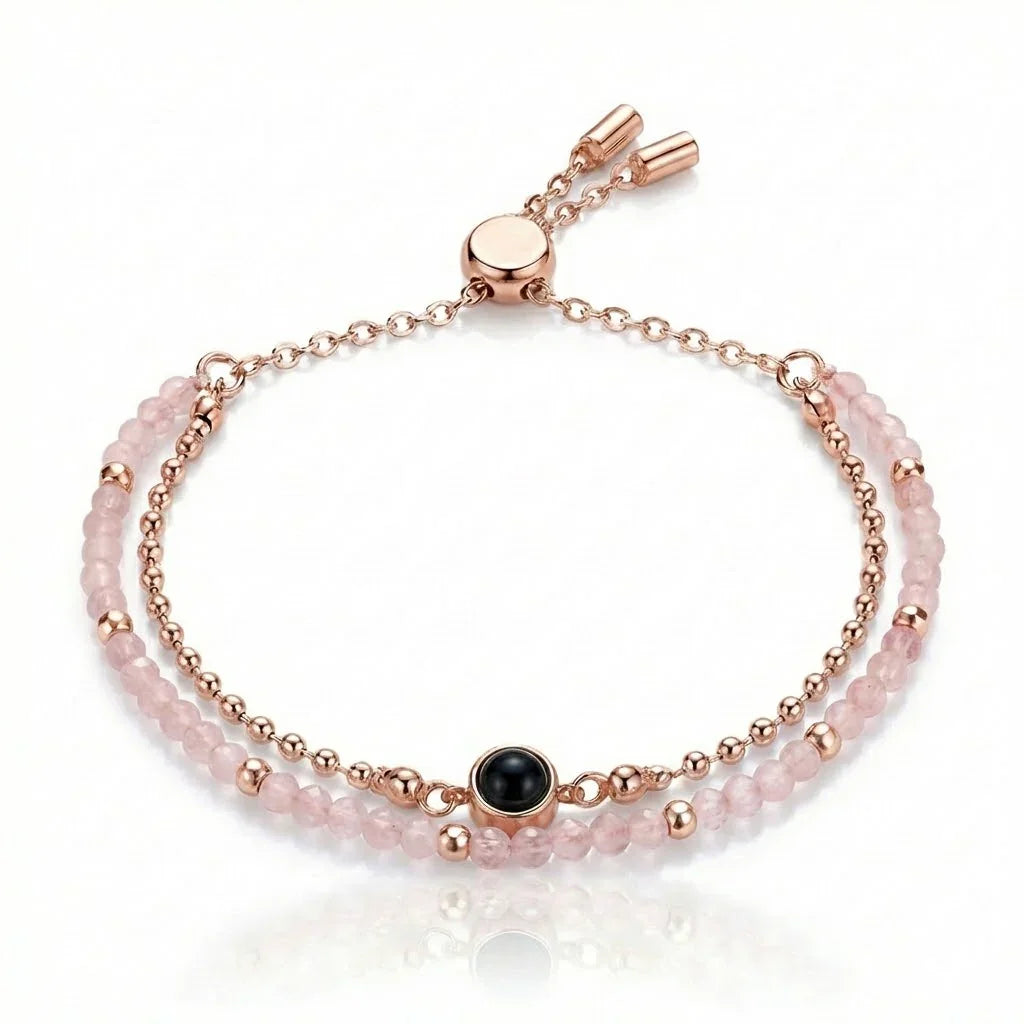 PhilU - Personalised Dual-Layered Gemstone Photo Projection Bracelet - Premium E-Coating Cooper / Rose gold