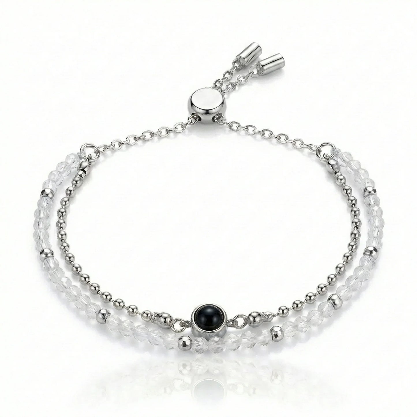 PhilU - Personalised Dual-Layered Gemstone Photo Projection Bracelet - Premium E-Coating Cooper / Silver