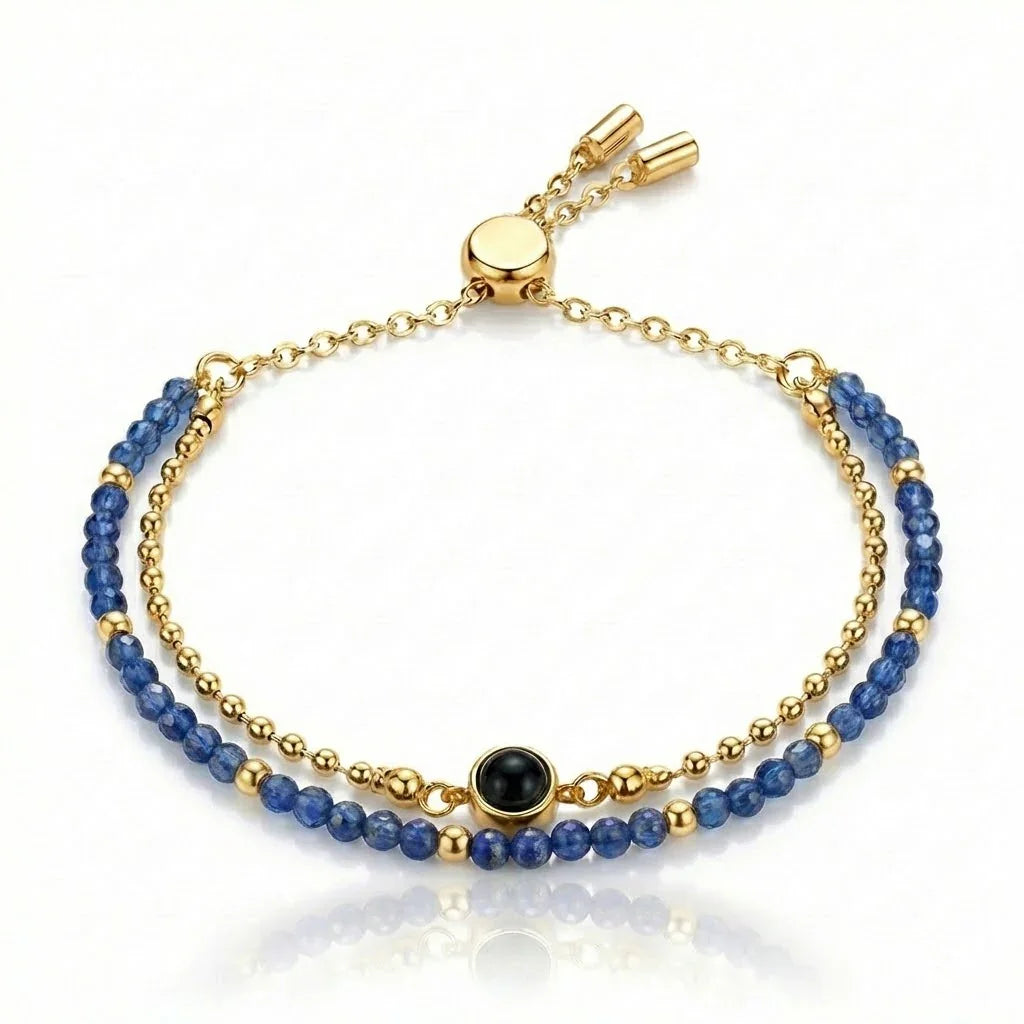 PhilU - Personalised Dual-Layered Gemstone Photo Projection Bracelet - Premium E-Coating Cooper / Blue