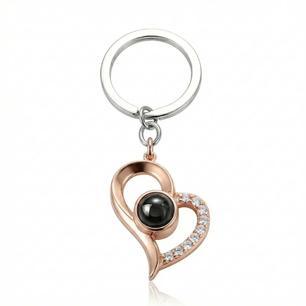 PhilU - Personalised Forever Love Photo Projection Key Chain - Premium 18k Gold Plated Stainless Steel / Rose gold