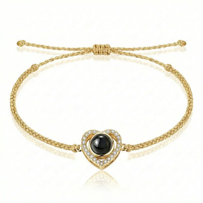 PhilU - Personalised Heart Loop Photo Projection Bracelet - Premium E-Coating Cooper / Gold