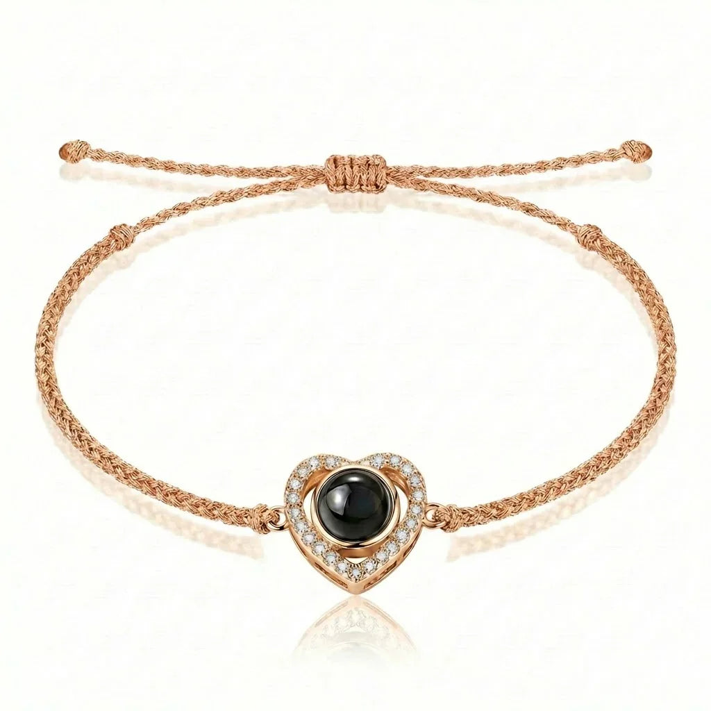 PhilU - Personalised Heart Loop Photo Projection Bracelet - Premium E-Coating Cooper / Rose gold