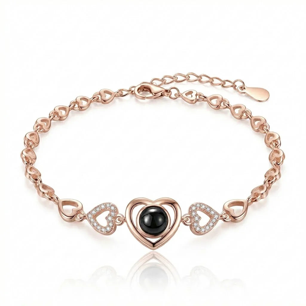 PhilU - Personalised Magic Heart Photo Projection Bracelet - Premium E-Coating Cooper / Rose gold
