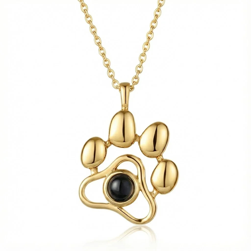 PhilU - Personalised Love Paw Photo Projection Necklace - Premium E-Coating Cooper / Gold