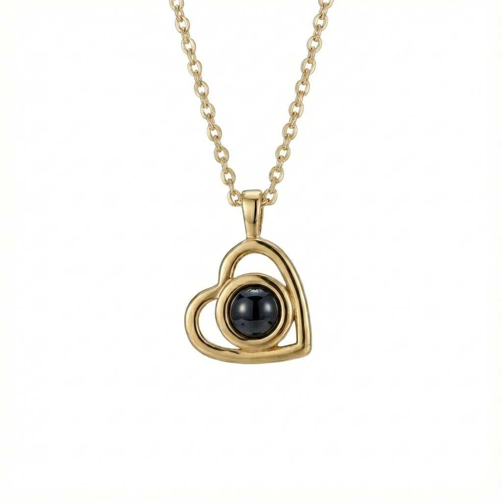 PhilU - Personalised Minimalist Sleek Heart Photo Projection Necklace - Premium E-Coating Cooper / Gold