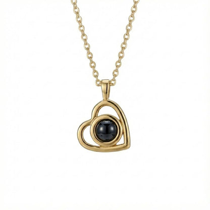 PhilU - Personalised Minimalist Sleek Heart Photo Projection Necklace - Premium E-Coating Cooper / Gold