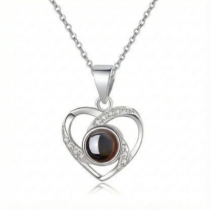 PhilU - Personalised Sparkling Halo Heart Photo Projection Necklace - Premium E-Coating Cooper / Silver