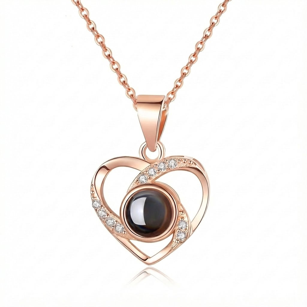 PhilU - Personalised Sparkling Halo Heart Photo Projection Necklace - Premium E-Coating Cooper / Rose gold
