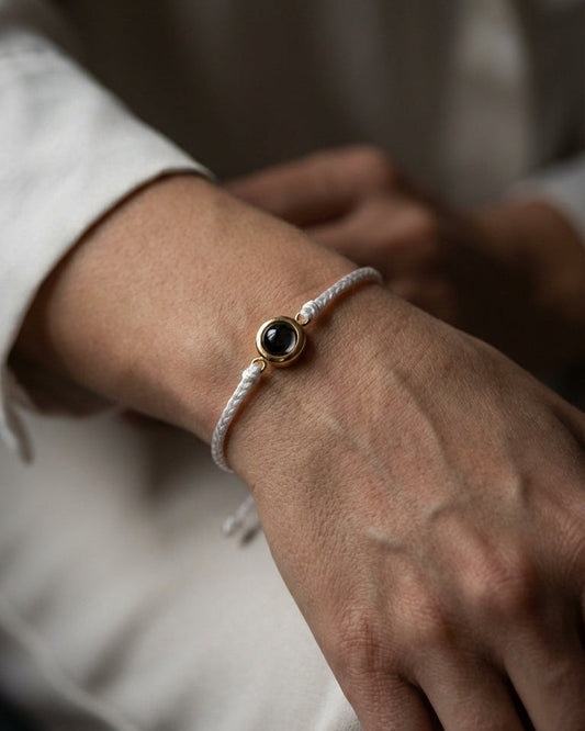 PhilU - Personalised Classic Loop Photo Projection Bracelet - Classic / Premium E-Coating Cooper / White/Gold - Female Model