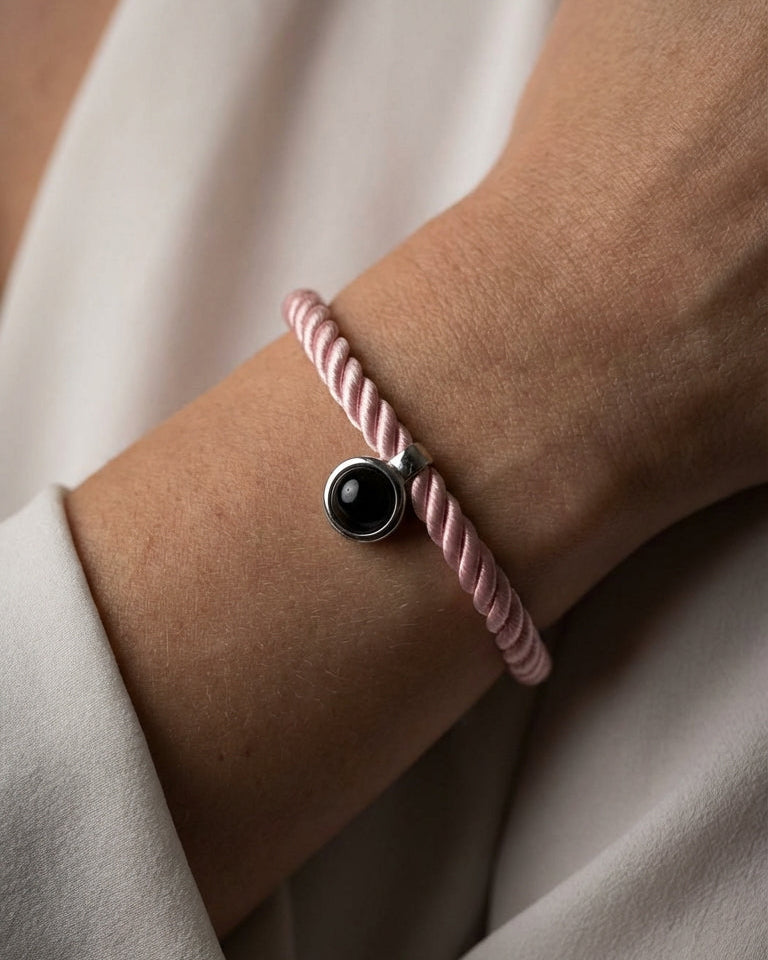 PhilU - Personalised Classic Rope Photo Projection Bracelet - Premium E-Coating Cooper / Pink - Female Model