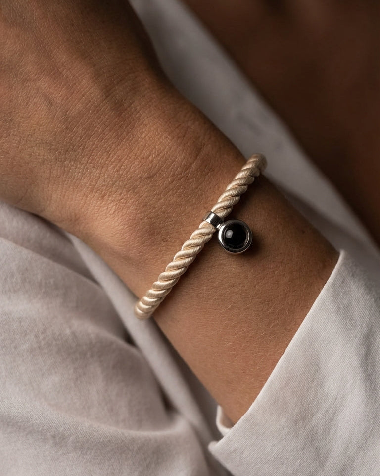 PhilU - Personalised Classic Rope Photo Projection Bracelet - Premium E-Coating Cooper / White Female Model