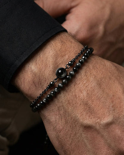 PhilU - Personalised Dual-Layered Gemstone Photo Projection Bracelet - Premium E-Coating Cooper / Black Male Model