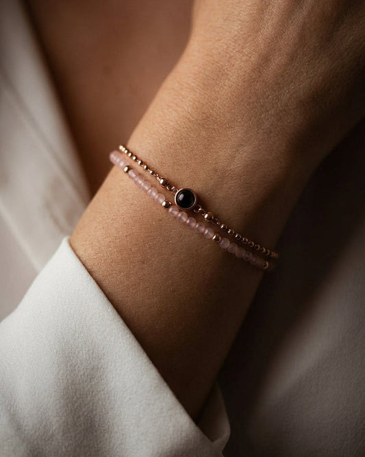 PhilU - Personalised Dual-Layered Gemstone Photo Projection Bracelet - Premium E-Coating Cooper / Rose gold Female Model