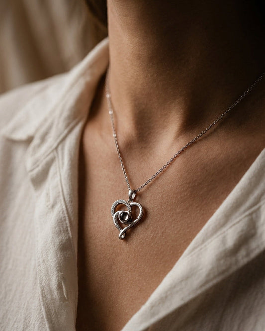 PhilU - Personalised Infinity Love Knot Photo Projection Necklace - Premium E-Coating Cooper / Silver - Female Model