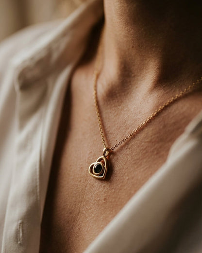 PhilU - Personalised Minimalist Sleek Heart Photo Projection Necklace - Premium E-Coating Cooper / Gold