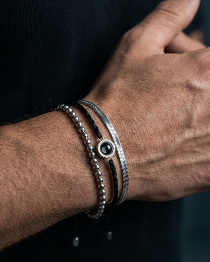 PhilU - Personalised Trio Layered Photo Projection Bracelet - Premium E-Coating Cooper / Silver - Male Model