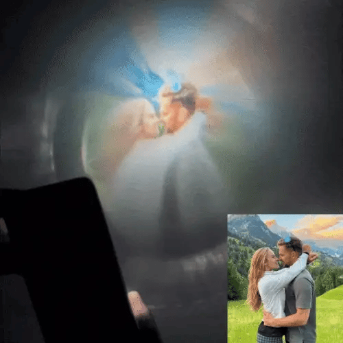 Photo projected from a PhilU heart projection necklace onto a wall