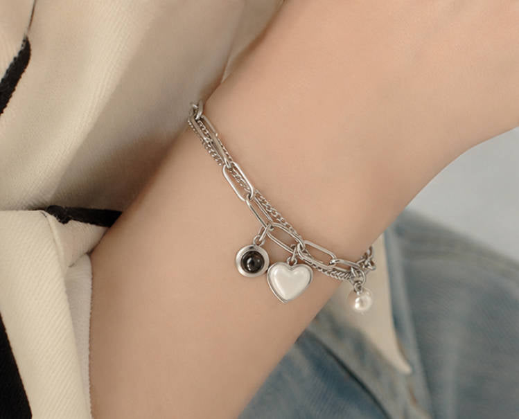 Personalised Heart & Pearl Photo Projection Bracelet