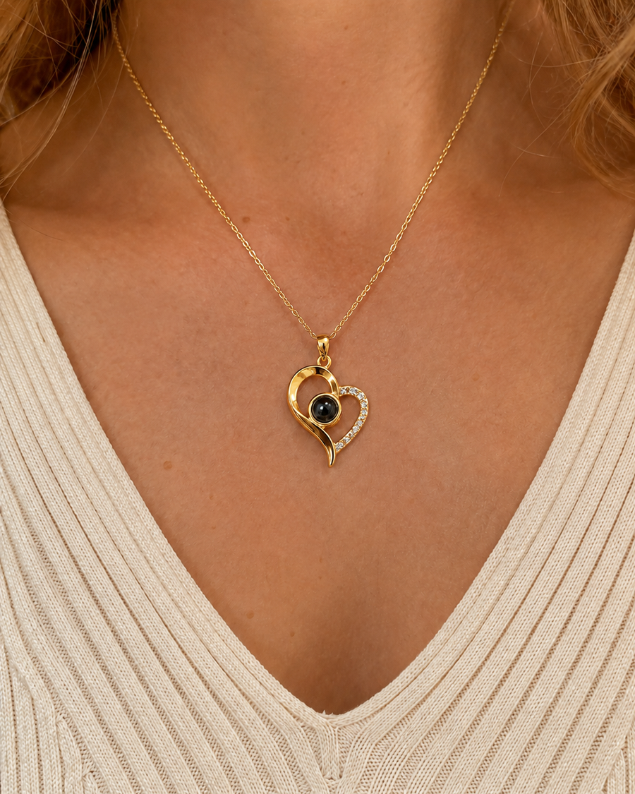 Personalised heart photo projection necklace with custom picture