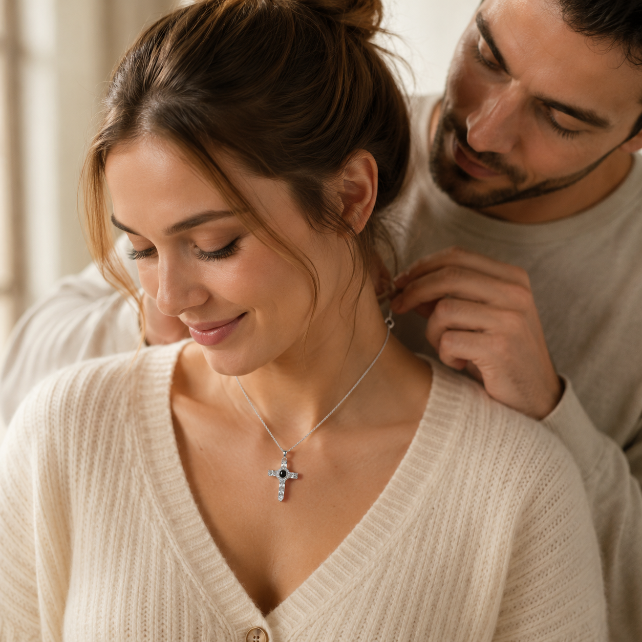 Personalised Classic Holy Cross Photo Projection Necklace