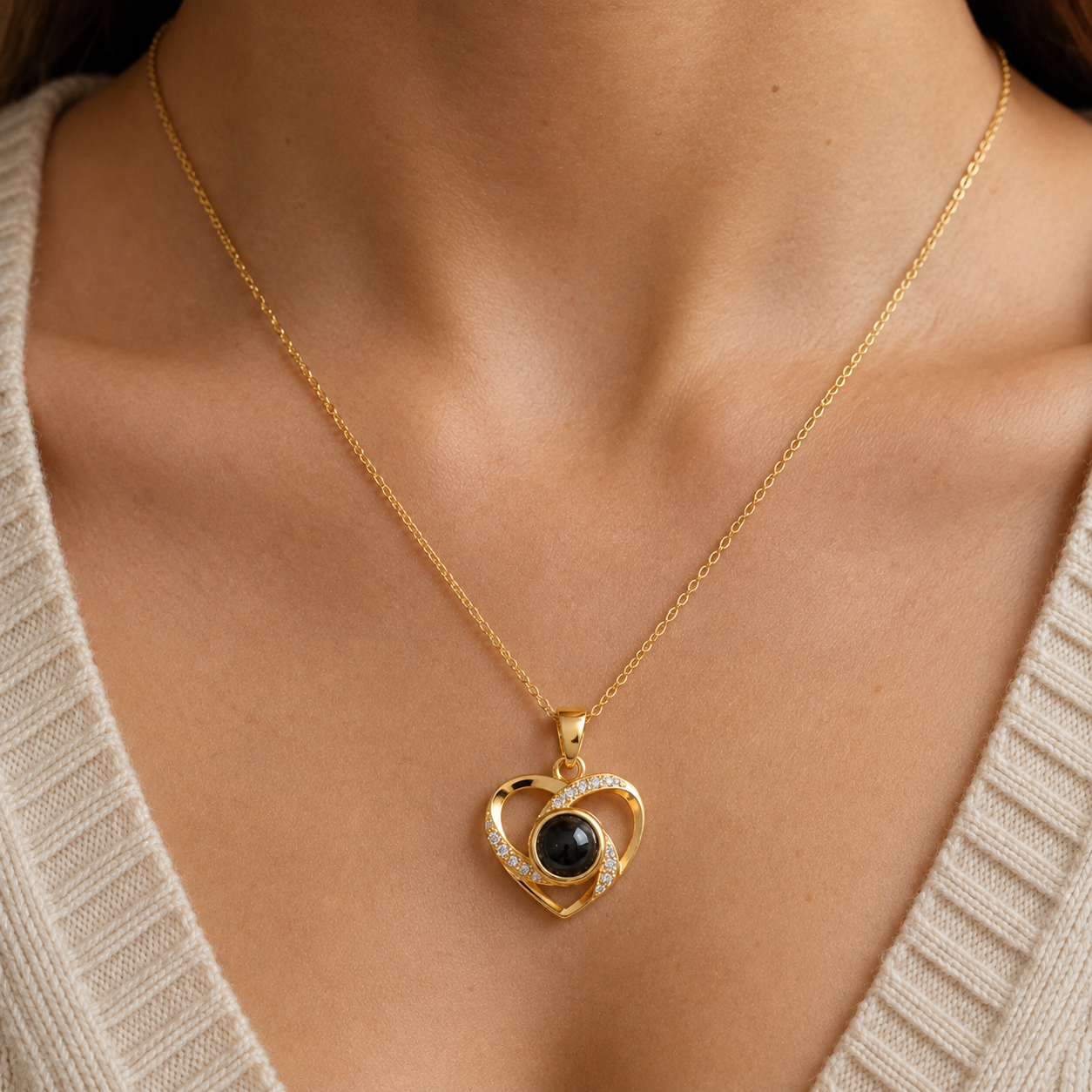 Personalised Sparkling Halo Heart Photo Projection Necklace